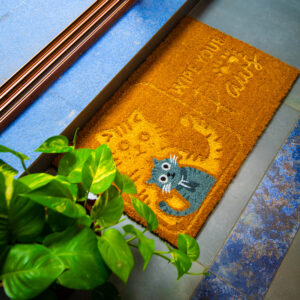 Meow & Welcome Entry Mat 45x75cm Coir Door Mat Cute