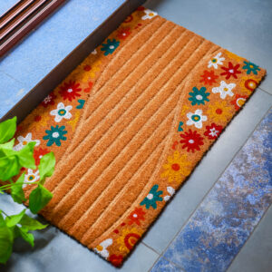 BloomBorder Coir Door Mat 45x75cm Floral Entry Decor Mat