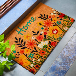 FloraWelcome Coir Door Mat 45x75cm Floral Entrance Decor